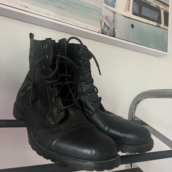 Nevada combat boots leather lace up winter fall moto biker black silver classy main image 4